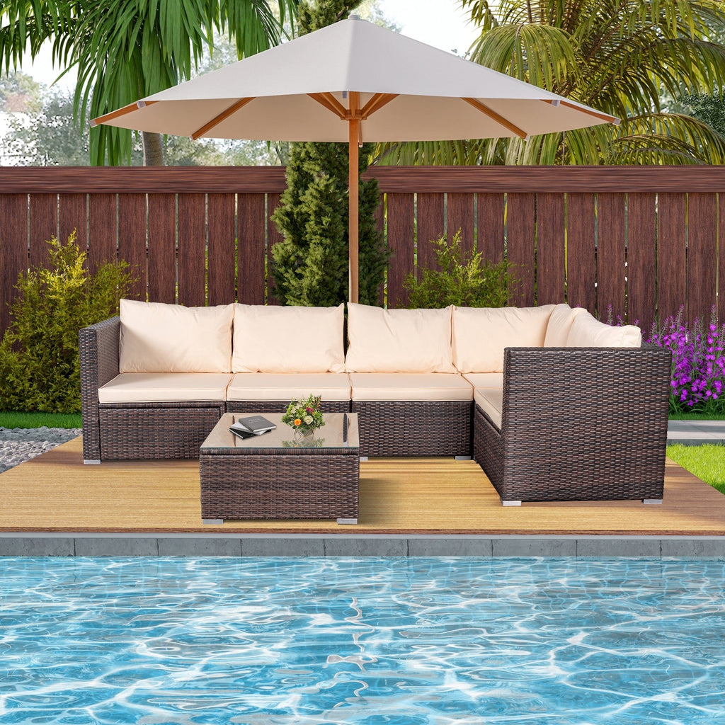 Ensemble de salon de jardin 4 pièces avec coussins épais, canapé d'extérieur en osier et table basse