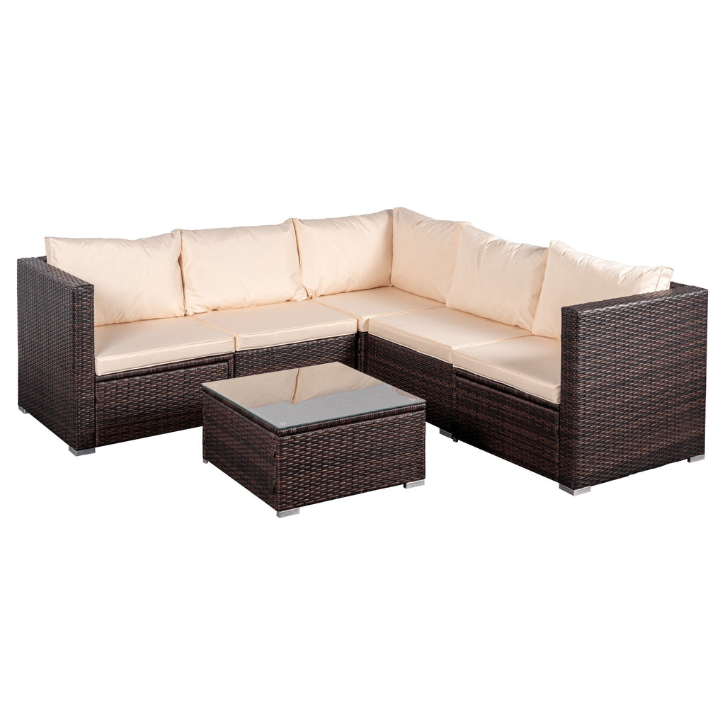 Ensemble de salon de jardin 4 pièces avec coussins épais, canapé d'extérieur en osier et table basse