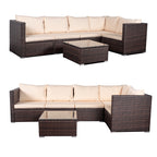 Ensemble de salon de jardin 4 pièces avec coussins épais, canapé d'extérieur en osier et table basse