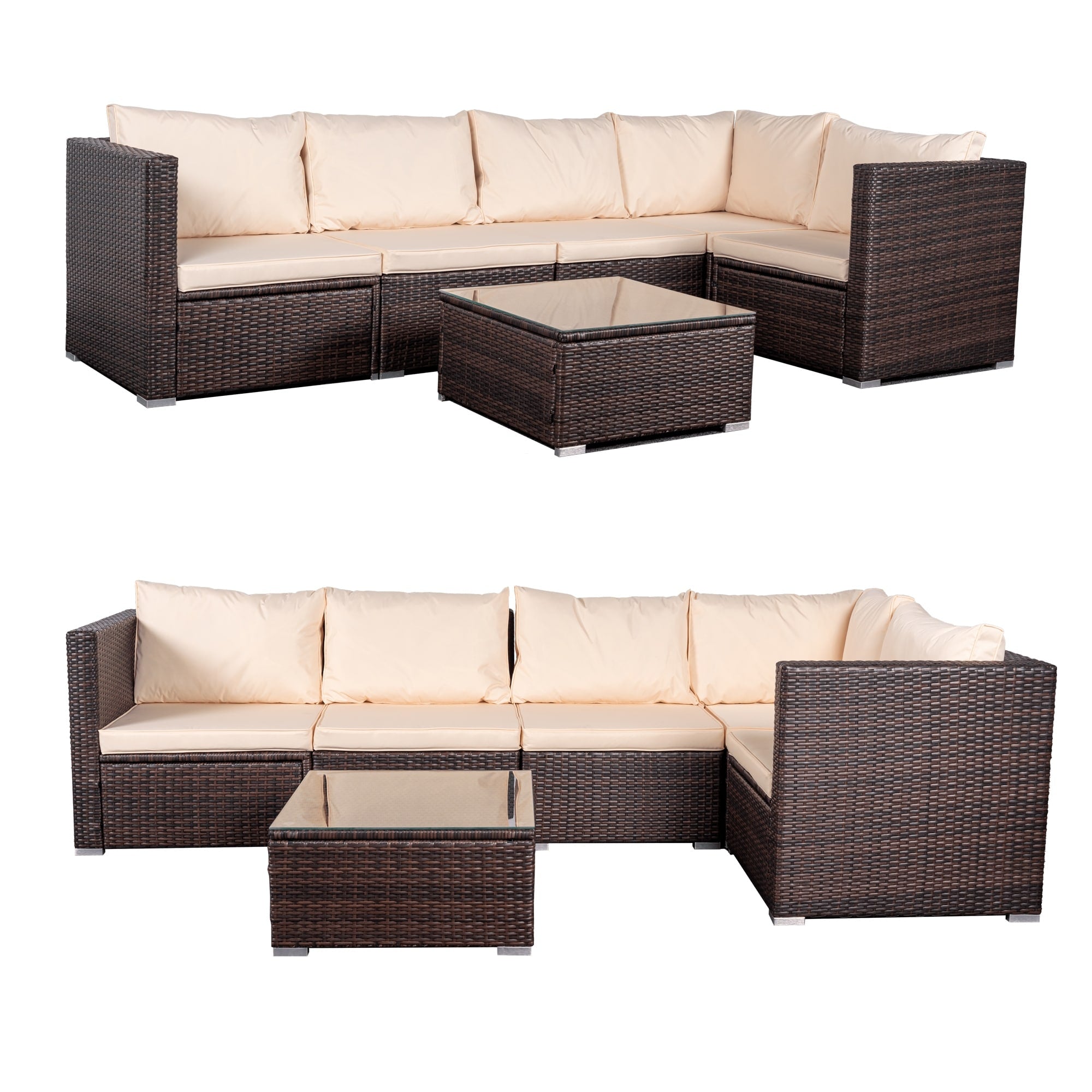 Ensemble de salon de jardin 4 pièces avec coussins épais, canapé d'extérieur en osier et table basse