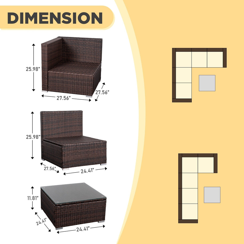 Ensemble de salon de jardin 4 pièces avec coussins épais, canapé d'extérieur en osier et table basse