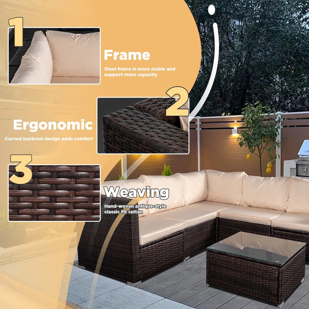 Ensemble de salon de jardin 4 pièces avec coussins épais, canapé d'extérieur en osier et table basse