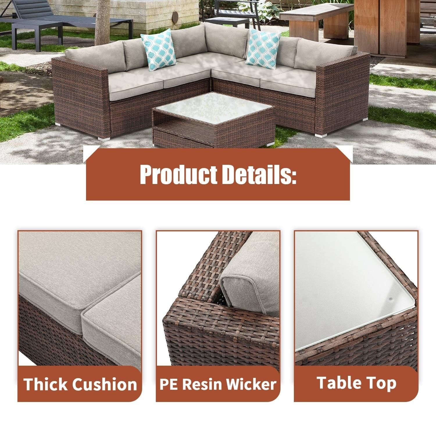 Ensemble de salon de jardin 4 pièces avec coussins épais, canapé d'extérieur en osier et table basse