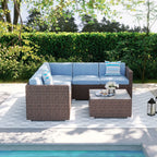 Ensemble de salon de jardin 4 pièces avec coussins épais, canapé d'extérieur en osier et table basse