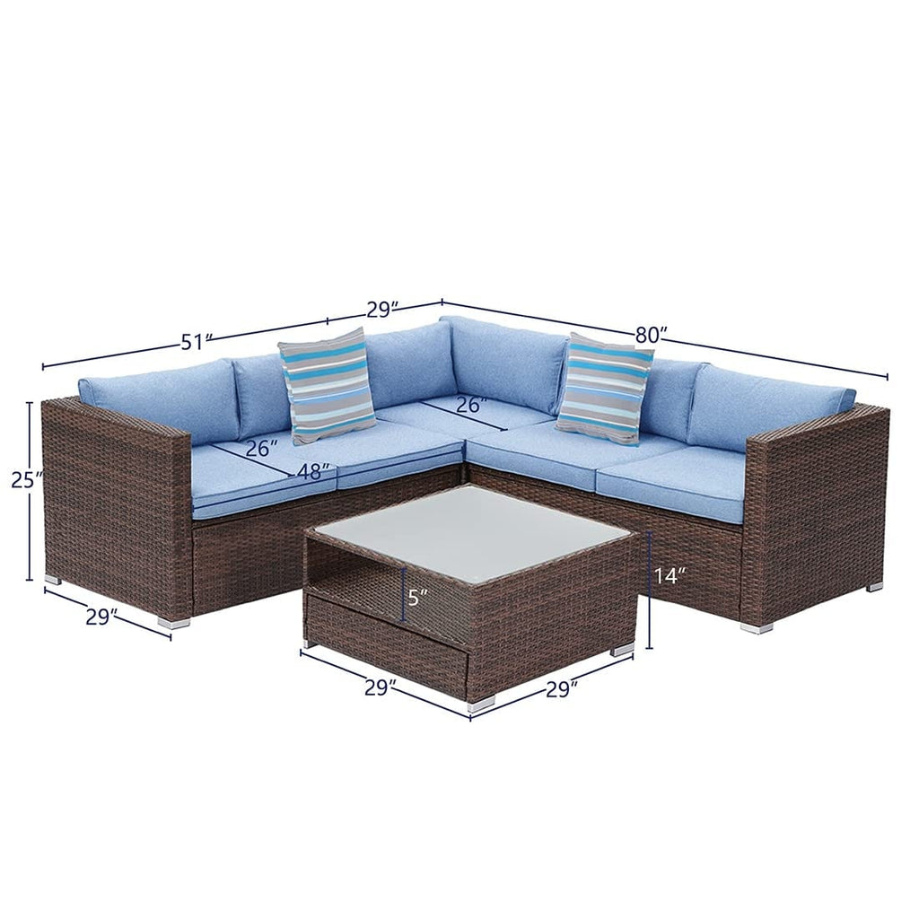 Ensemble de salon de jardin 4 pièces avec coussins épais, canapé d'extérieur en osier et table basse