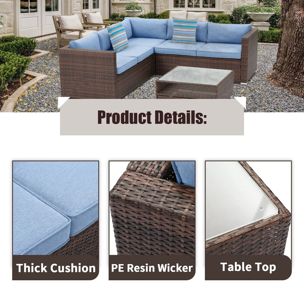 Ensemble de salon de jardin 4 pièces avec coussins épais, canapé d'extérieur en osier et table basse