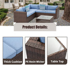 Ensemble de salon de jardin 4 pièces avec coussins épais, canapé d'extérieur en osier et table basse