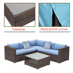 Ensemble de salon de jardin 4 pièces avec coussins épais, canapé d'extérieur en osier et table basse