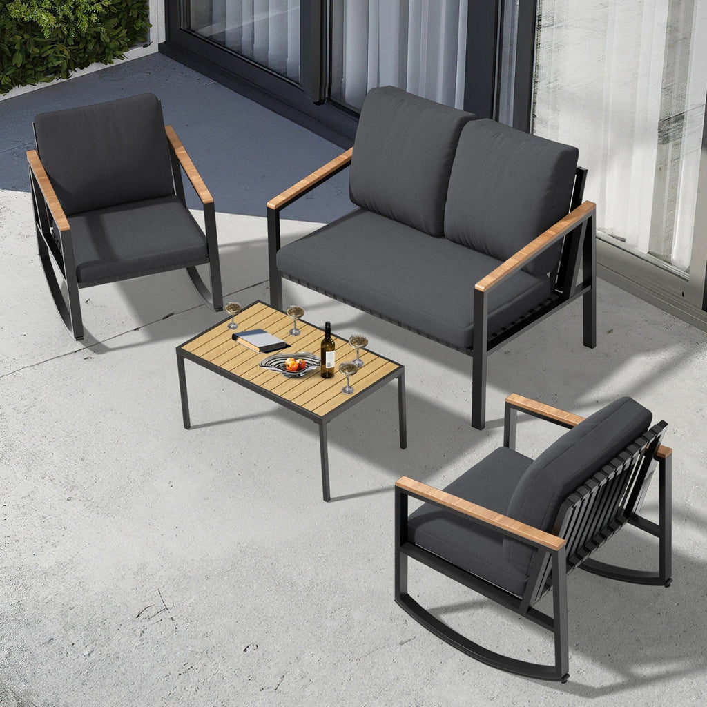 Ensemble de conversation de patio 4 pièces avec coussins et chaises berçantes