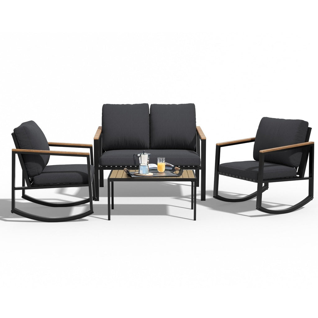 Ensemble de conversation de patio 4 pièces avec coussins et chaises berçantes