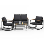 Ensemble de conversation de patio 4 pièces avec coussins et chaises berçantes