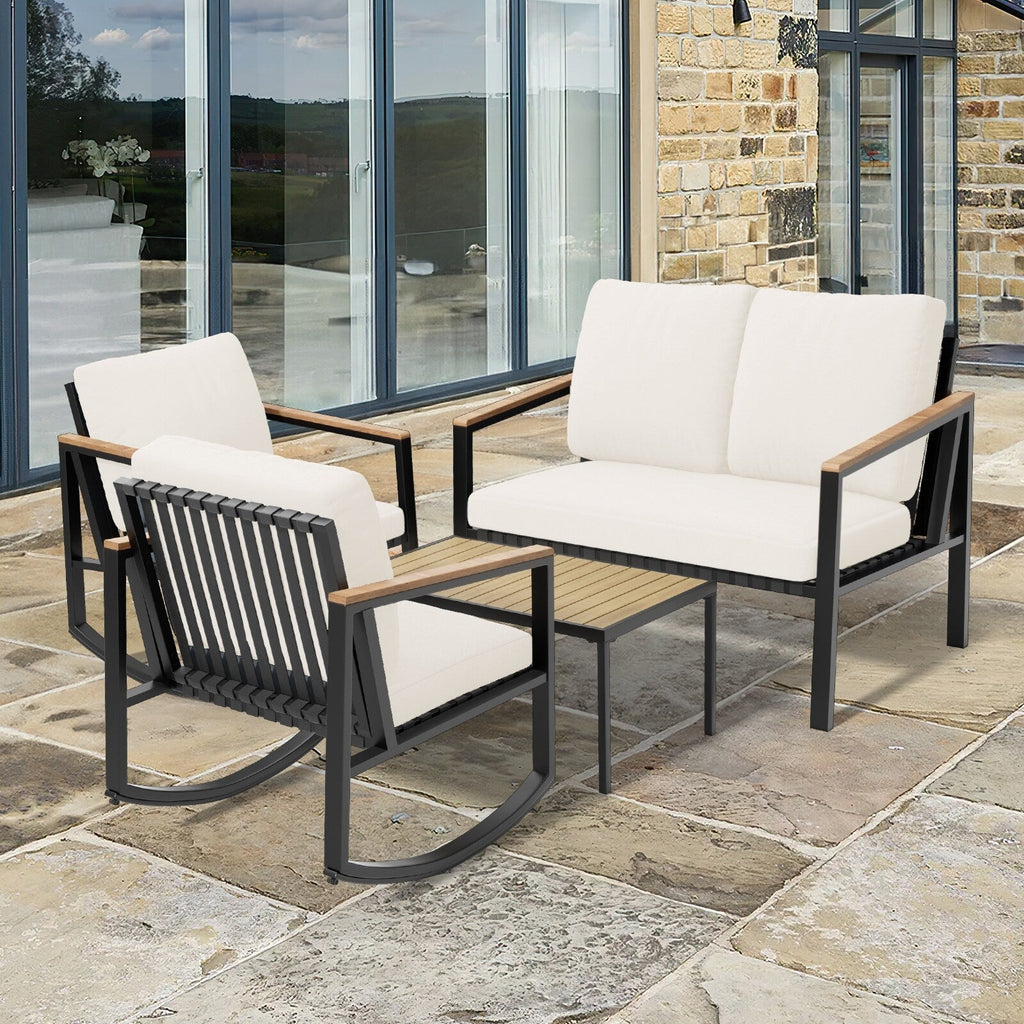 Ensemble de conversation de patio 4 pièces avec coussins et chaises berçantes