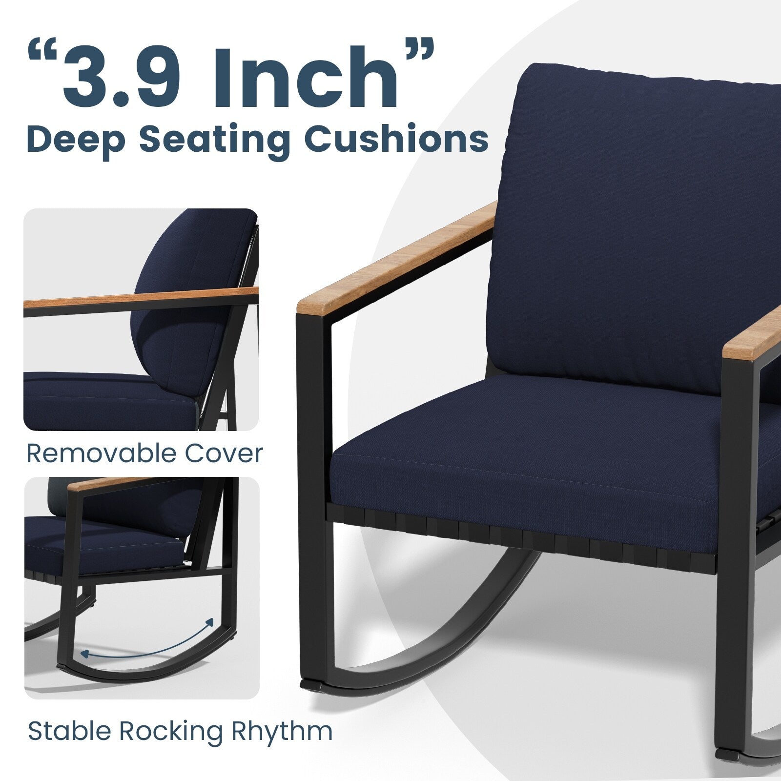 Ensemble de conversation de patio 4 pièces avec coussins et chaises berçantes