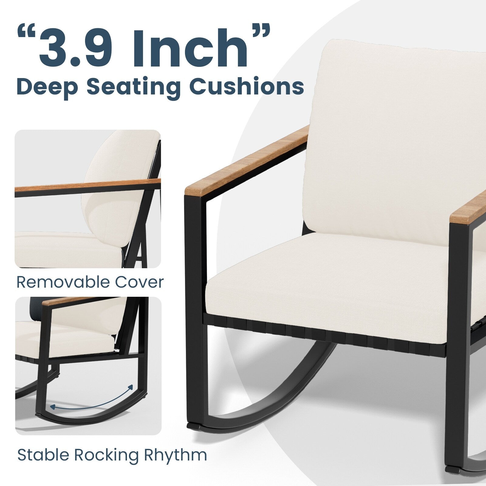 Ensemble de conversation de patio 4 pièces avec coussins et chaises berçantes