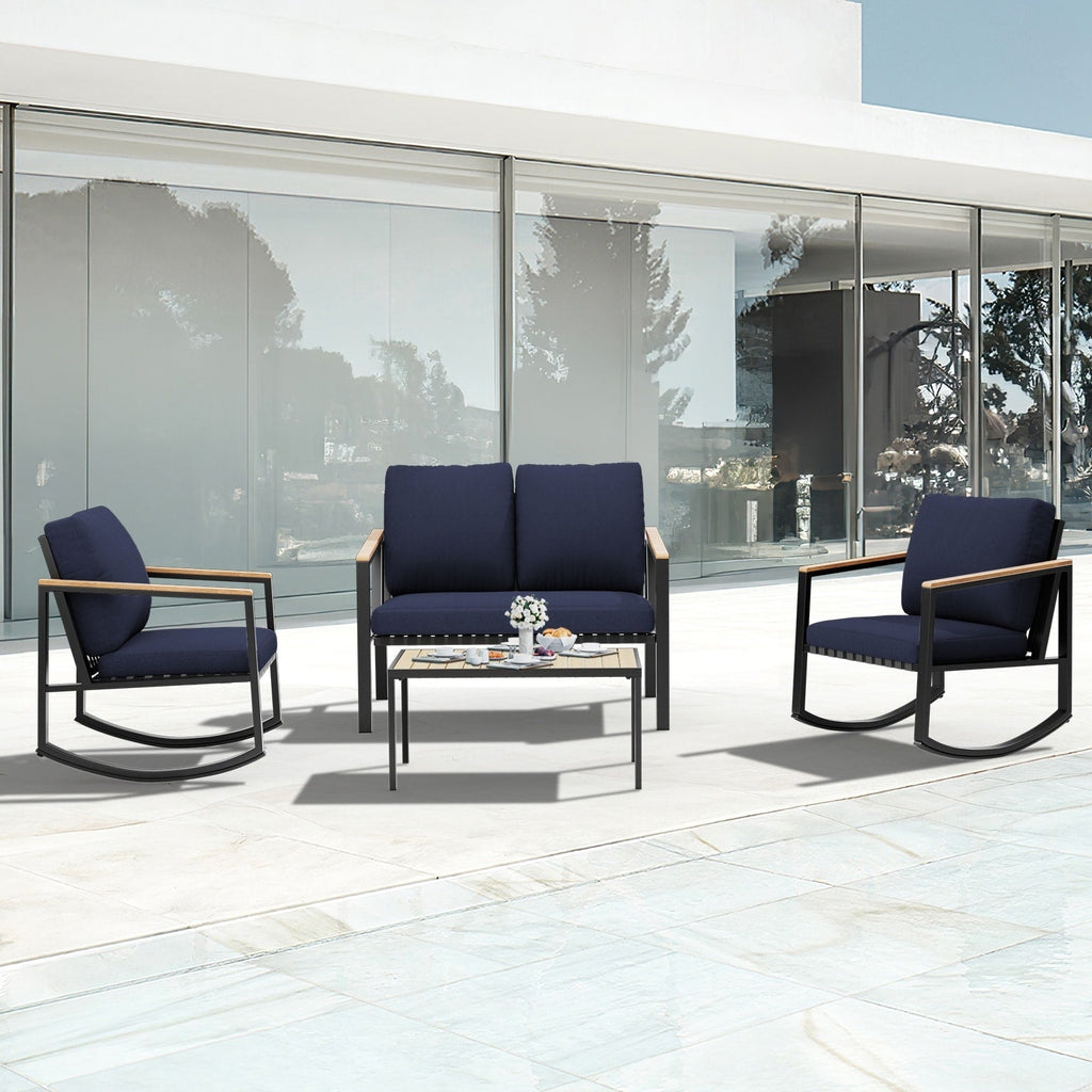 Ensemble de conversation de patio 4 pièces avec coussins et chaises berçantes