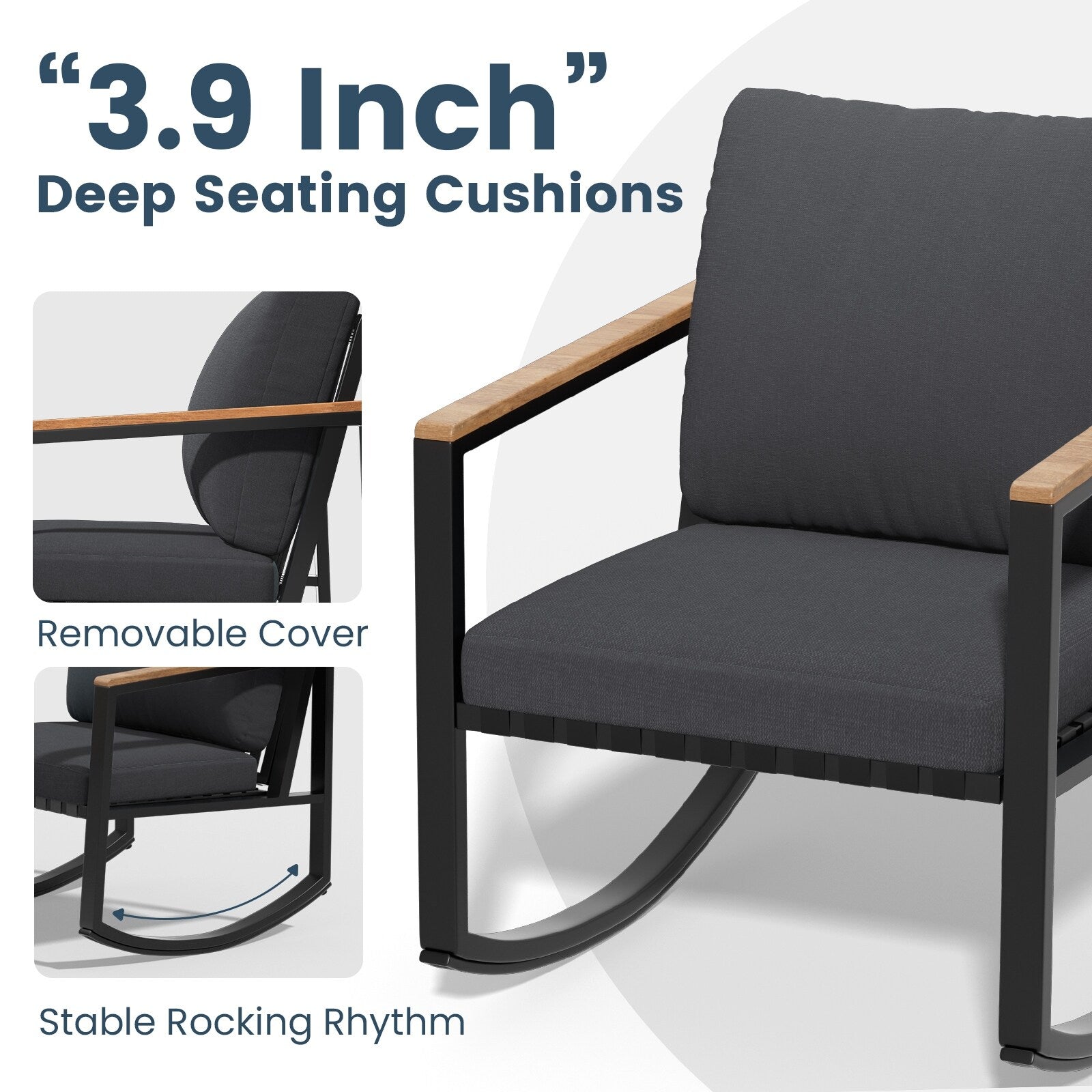 Ensemble de conversation de patio 4 pièces avec coussins et chaises berçantes