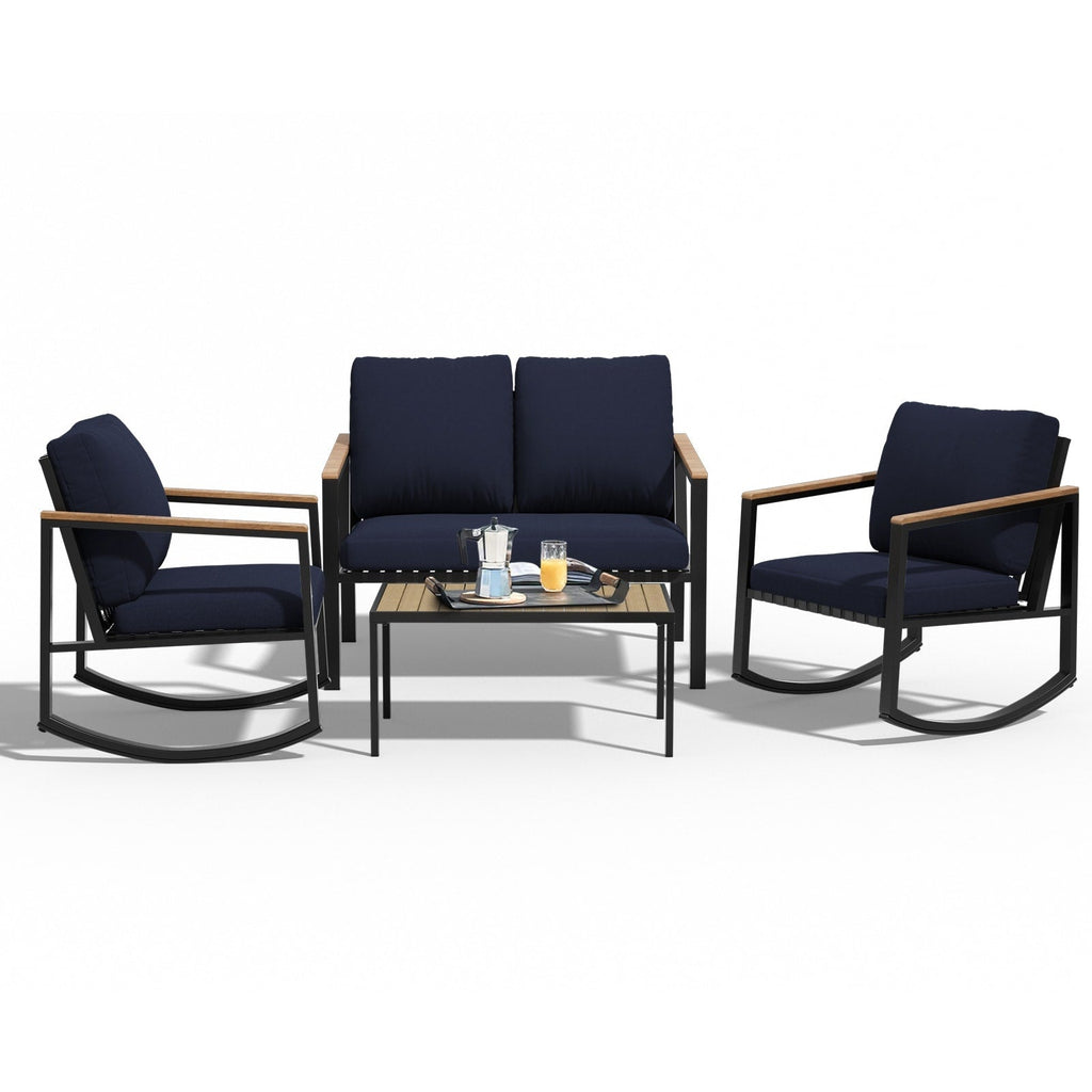 Ensemble de conversation de patio 4 pièces avec coussins et chaises berçantes