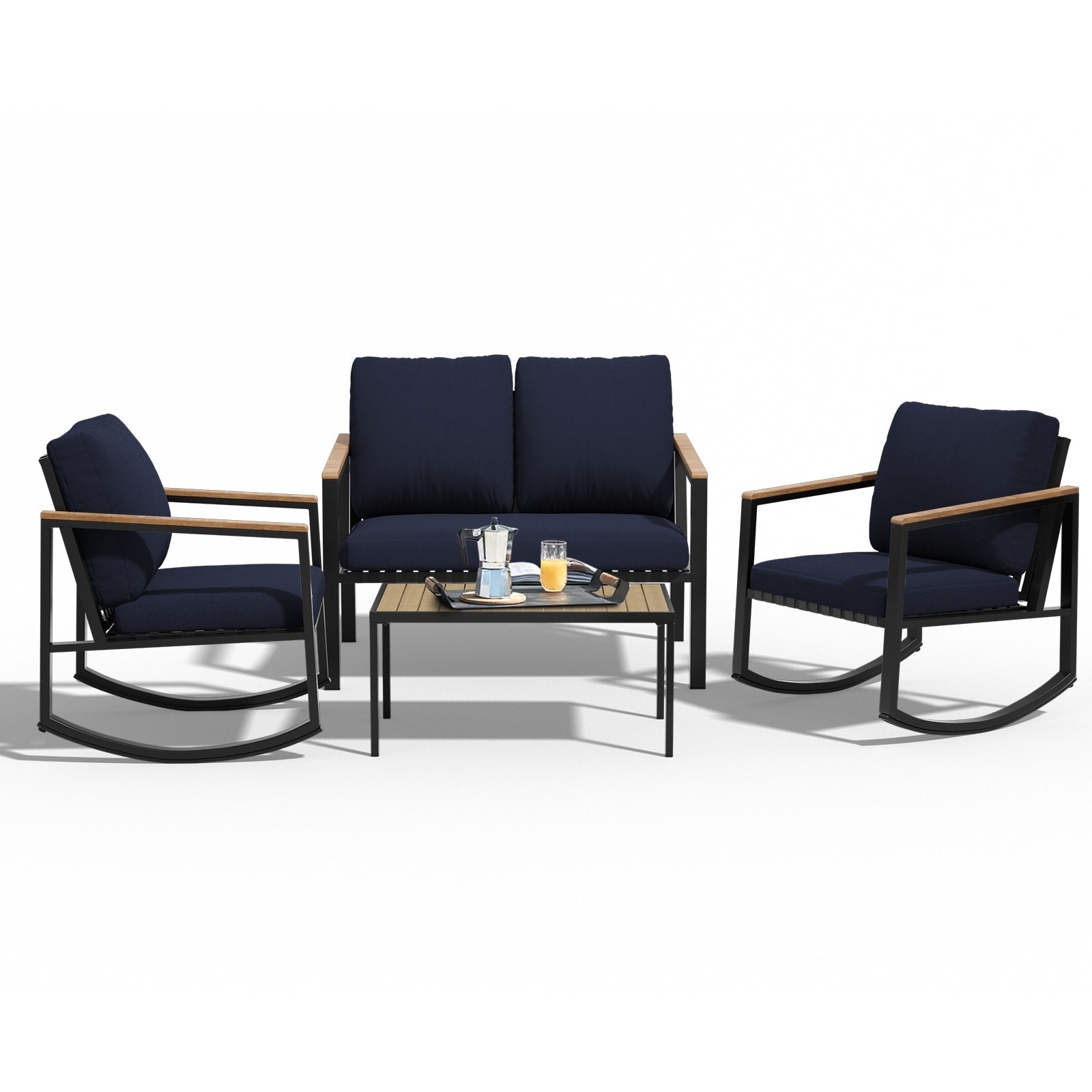 Ensemble de conversation de patio 4 pièces avec coussins et chaises berçantes