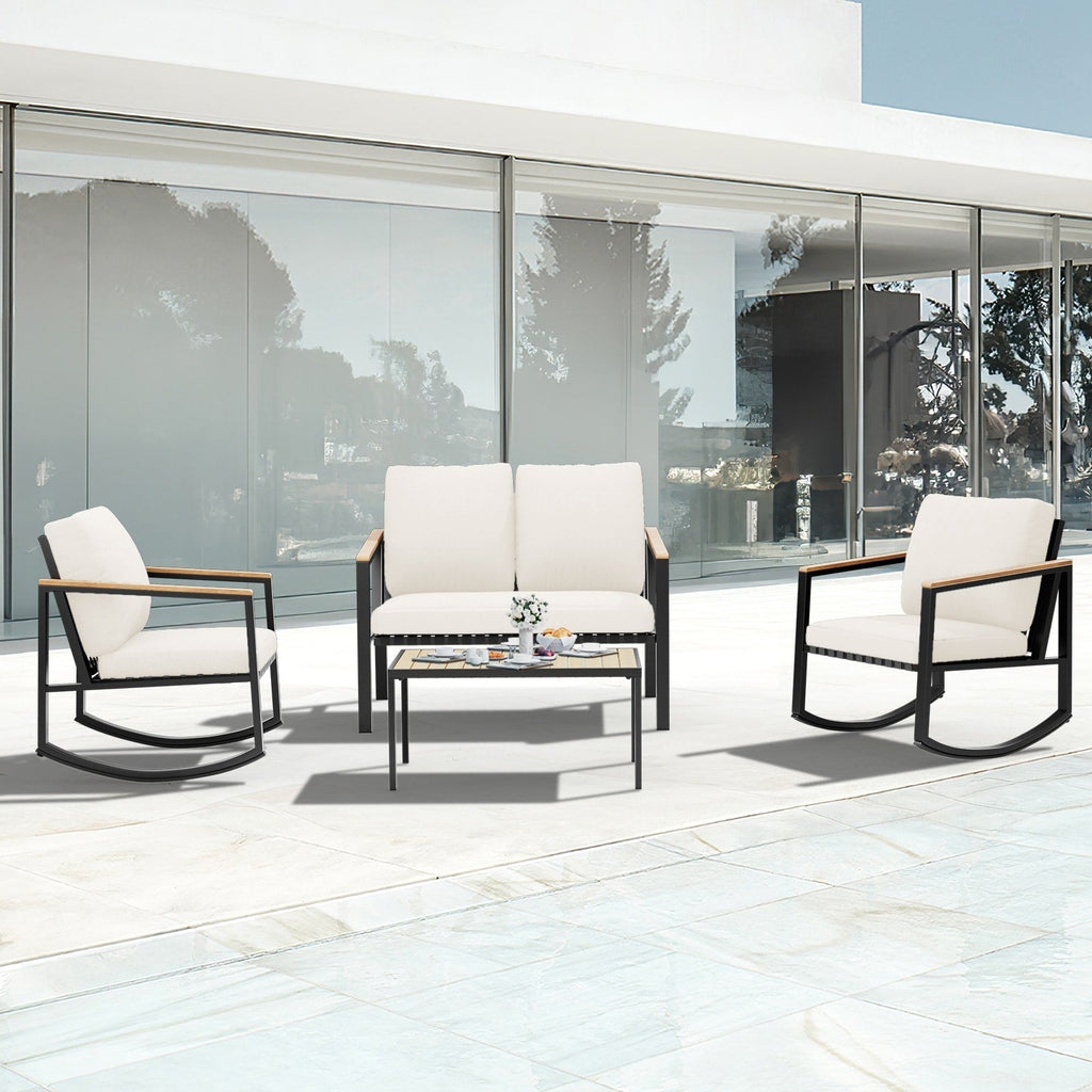 Ensemble de conversation de patio 4 pièces avec coussins et chaises berçantes