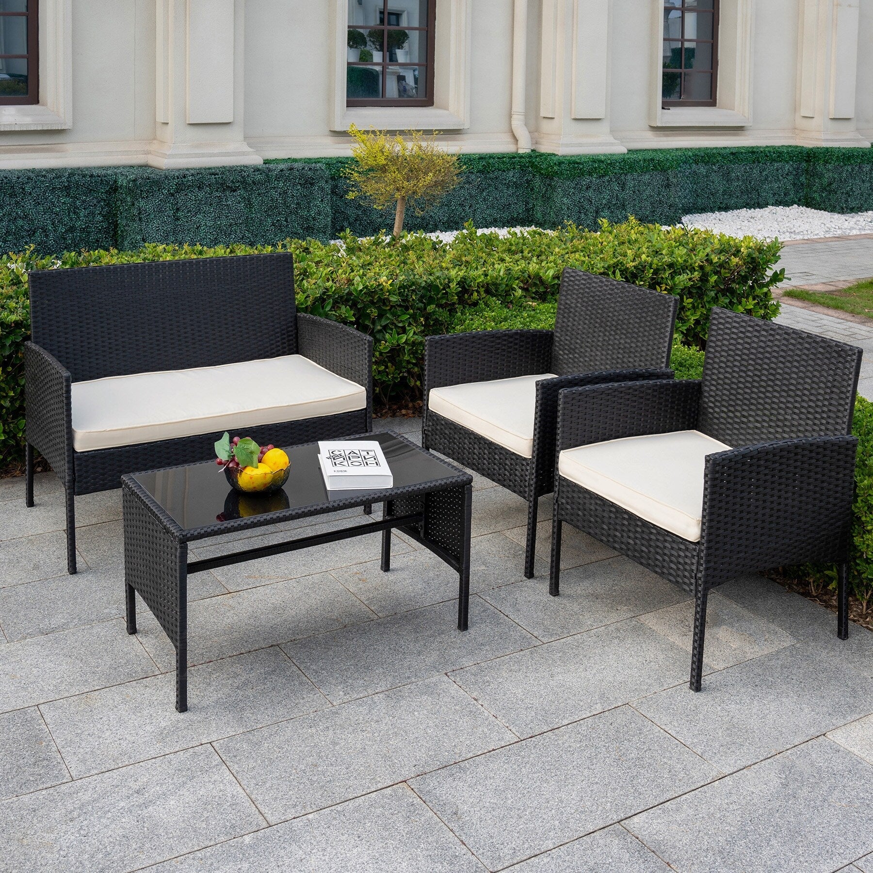 Ensemble de 4 meubles de jardin en osier, sectionnels et en rotin, avec coussins, pour jardin