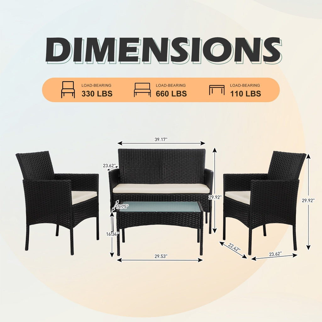 Ensemble de 4 meubles de jardin en osier, sectionnel et en rotin avec coussins