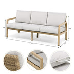 Ensemble de conversation de patio 4 pièces en aluminium à grain de bois avec dossier et coussins en rotin