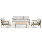 Ensemble de conversation de patio 4 pièces en aluminium à grain de bois avec dossier et coussins en rotin