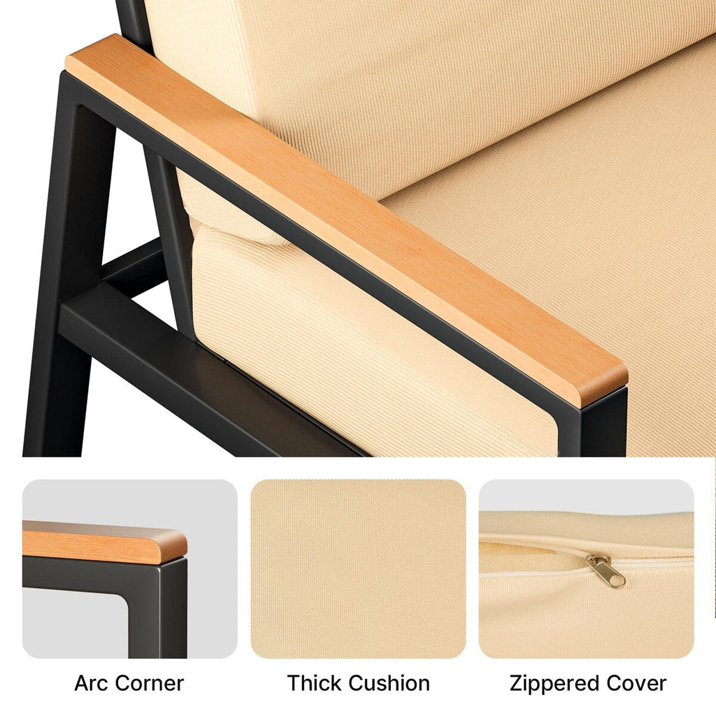 Salon de jardin 4 pièces en bois massif avec housses de coussin amovibles