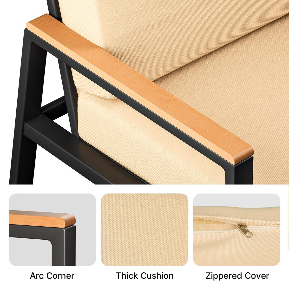 Salon de jardin 4 pièces en bois massif avec housses de coussin amovibles