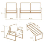 Salon de jardin 4 pièces en bois massif avec housses de coussin amovibles