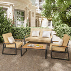 Salon de jardin 4 pièces en bois massif avec housses de coussin amovibles