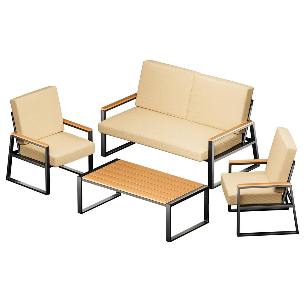 Salon de jardin 4 pièces en bois massif avec housses de coussin amovibles