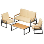 Salon de jardin 4 pièces en bois massif avec housses de coussin amovibles