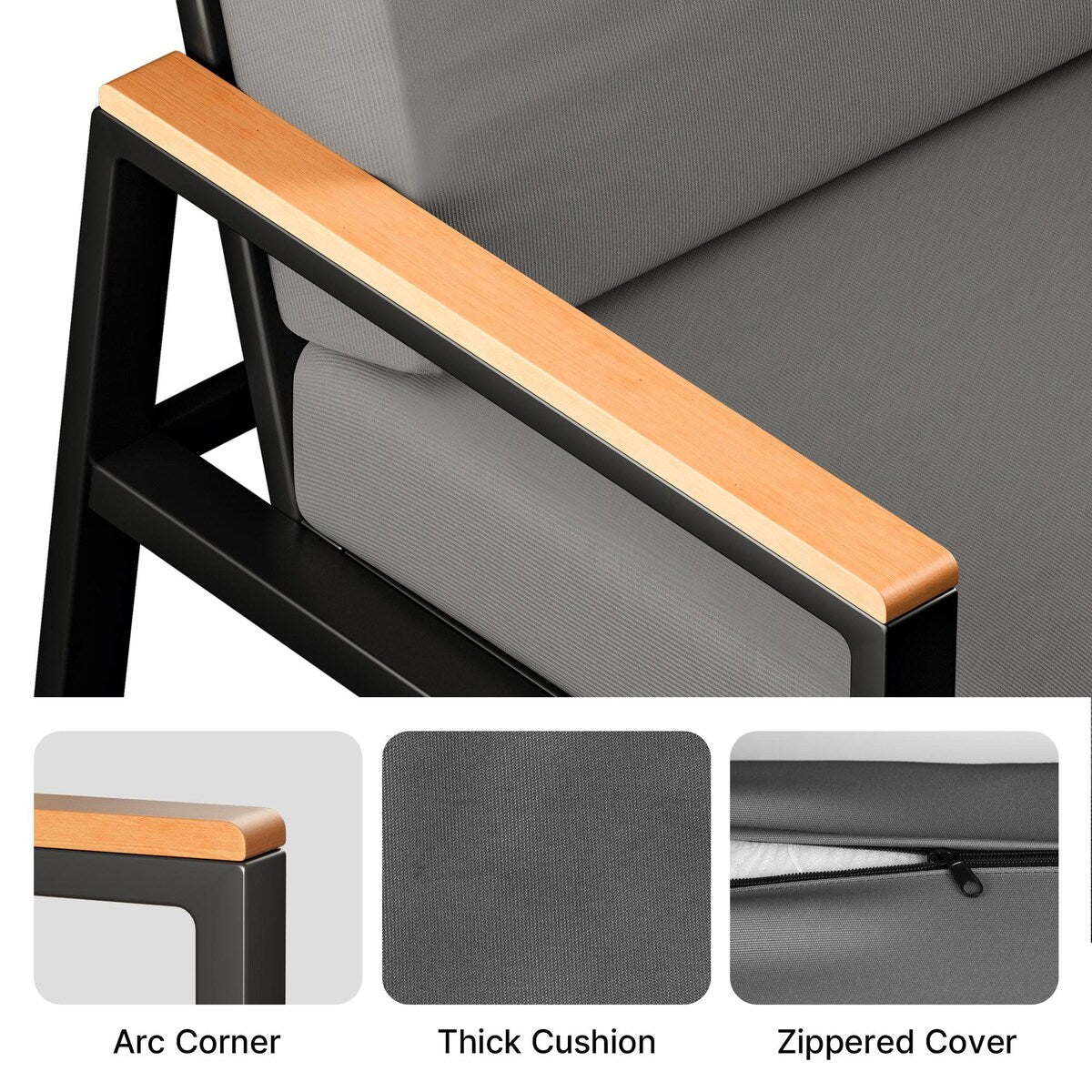 Salon de jardin 4 pièces en bois massif avec housses de coussin amovibles