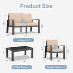 Ensemble de meubles de patio 4 pièces Ensemble de meubles d'extérieur en aluminium