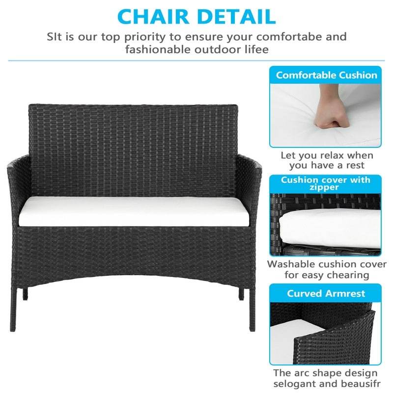 Ensemble de meubles de patio 4 pièces en rotin et osier Ensemble de conversation