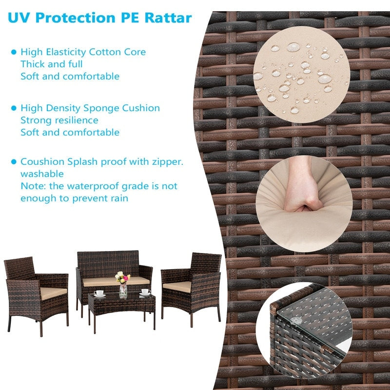 Ensemble de meubles de patio 4 pièces en rotin et osier Ensemble de conversation