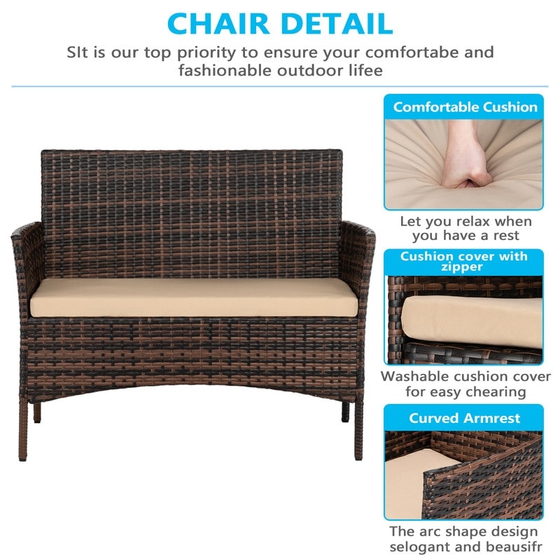 Ensemble de meubles de patio 4 pièces en rotin et osier Ensemble de conversation