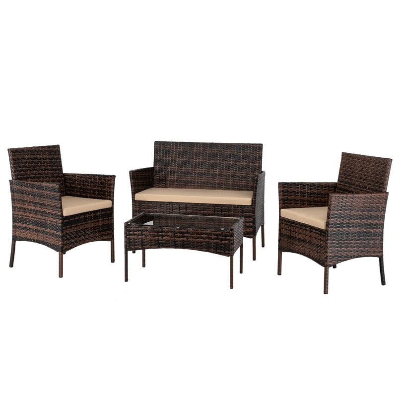 Ensemble de meubles de patio 4 pièces en rotin et osier Ensemble de conversation