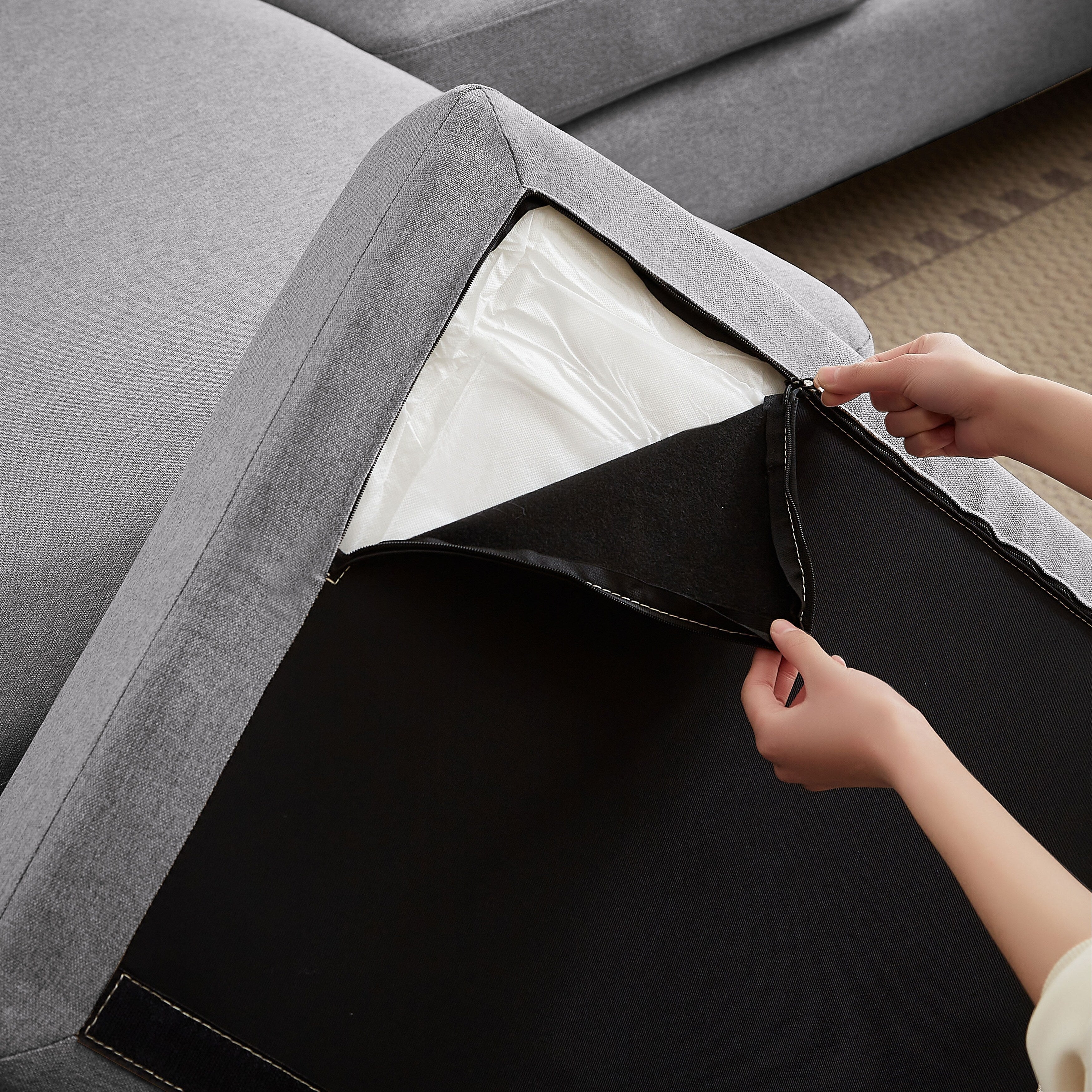 Canapé sectionnel 4 places en U avec méridienne double pour salon