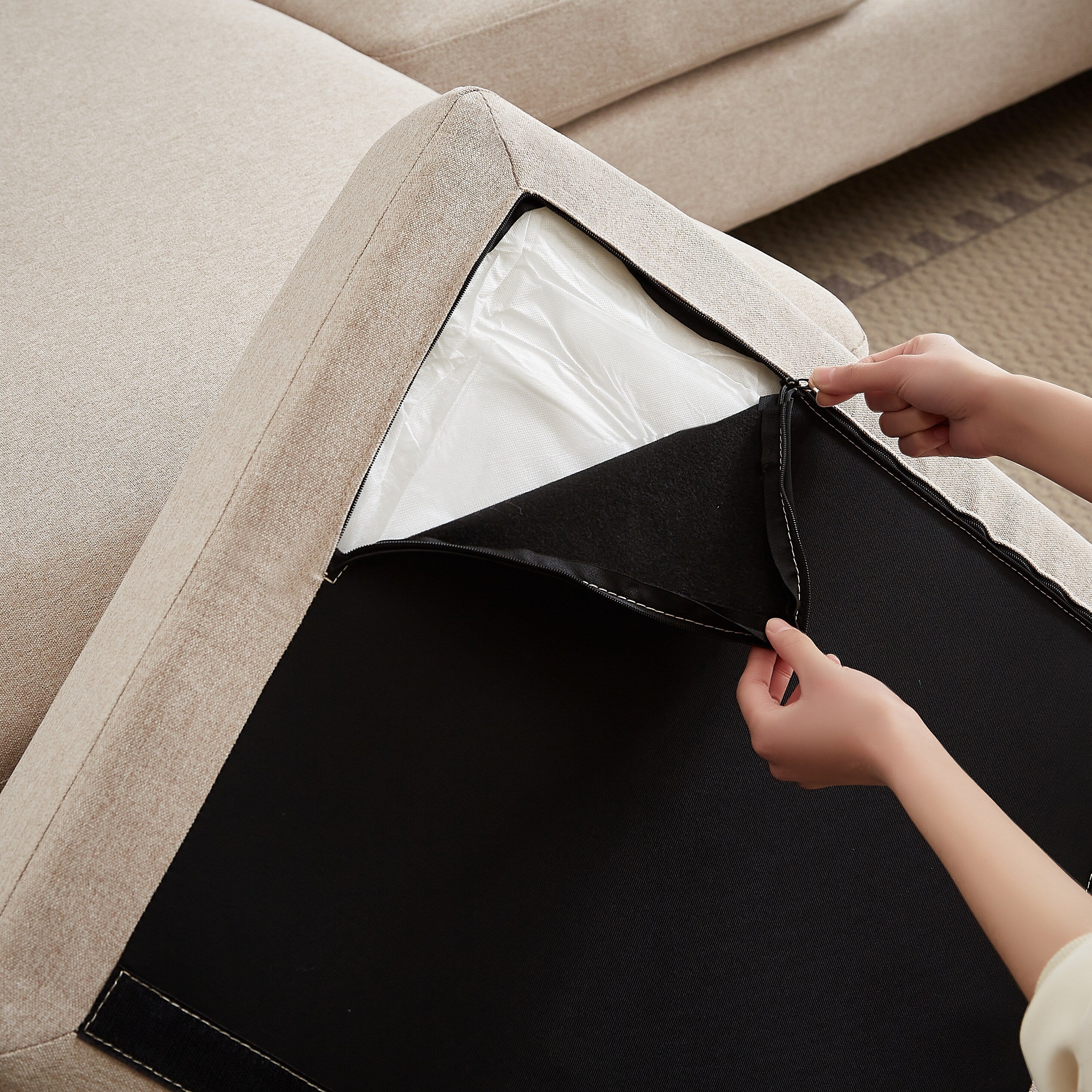 Canapé sectionnel 4 places en U avec méridienne double pour salon