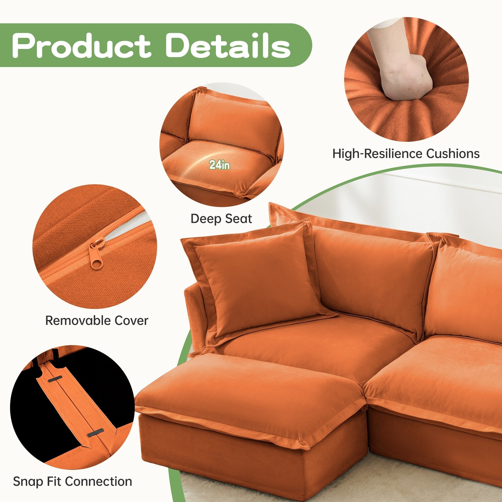 Canapé 4 places en chenille avec housse amovible pour salon