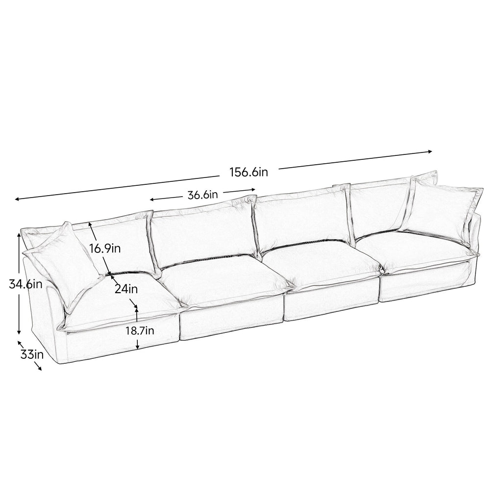 Canapé 4 places en chenille avec housse amovible pour salon