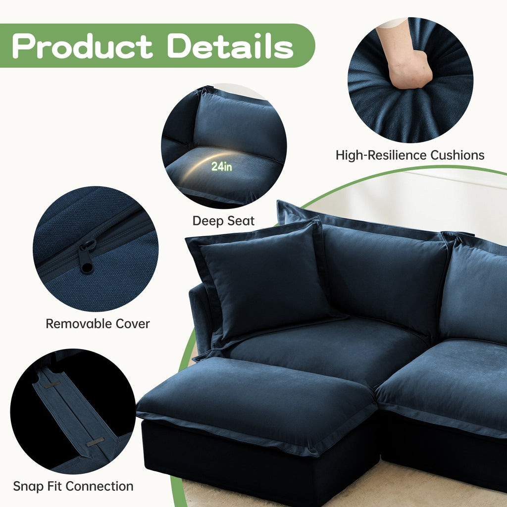 Canapé 4 places en chenille avec housse amovible pour salon