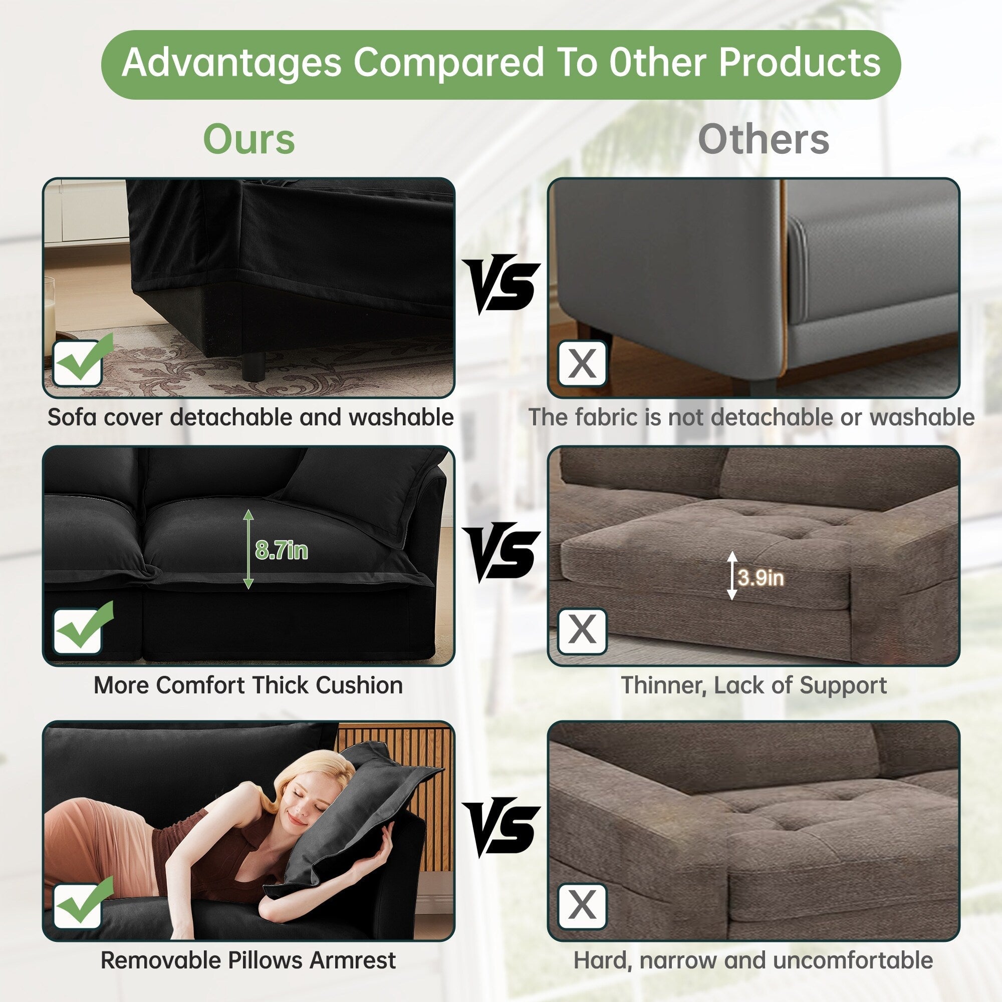 Canapé 4 places en chenille avec housse amovible pour salon