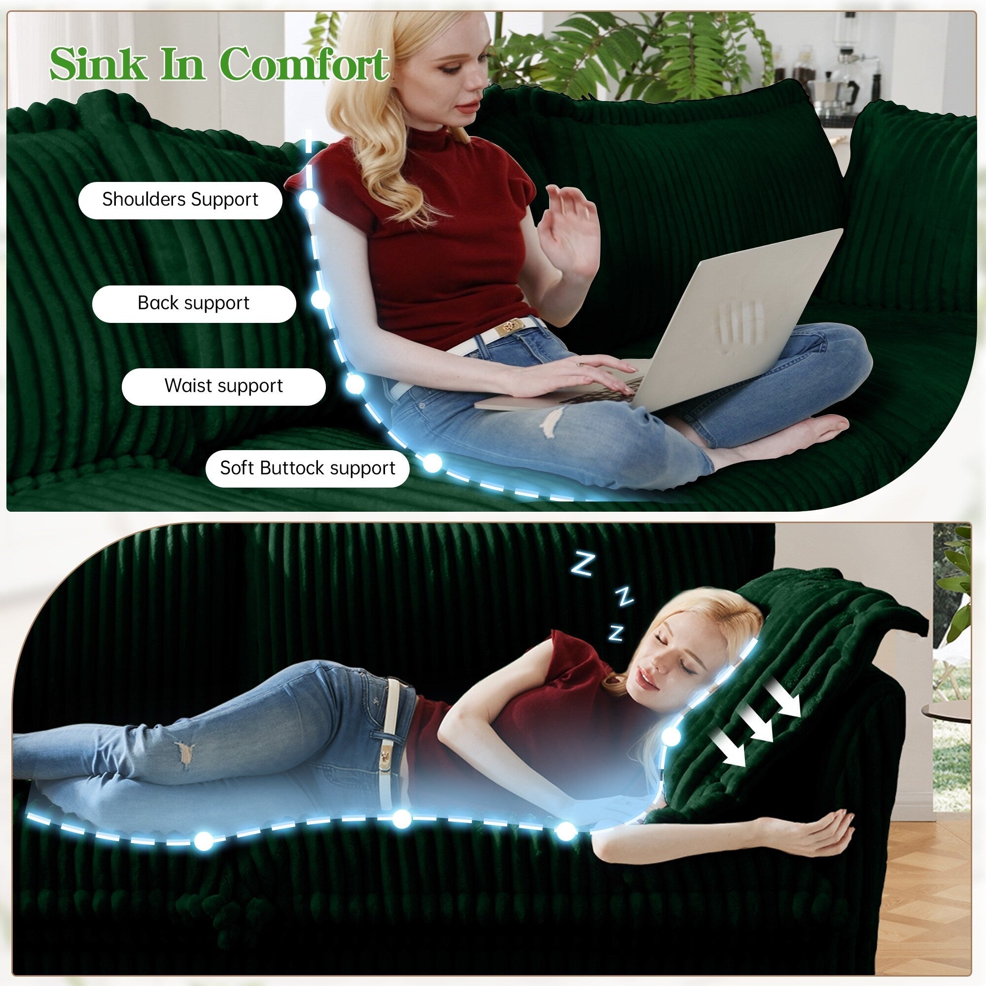 Canapé 4 places en velours côtelé extra profond pour salon