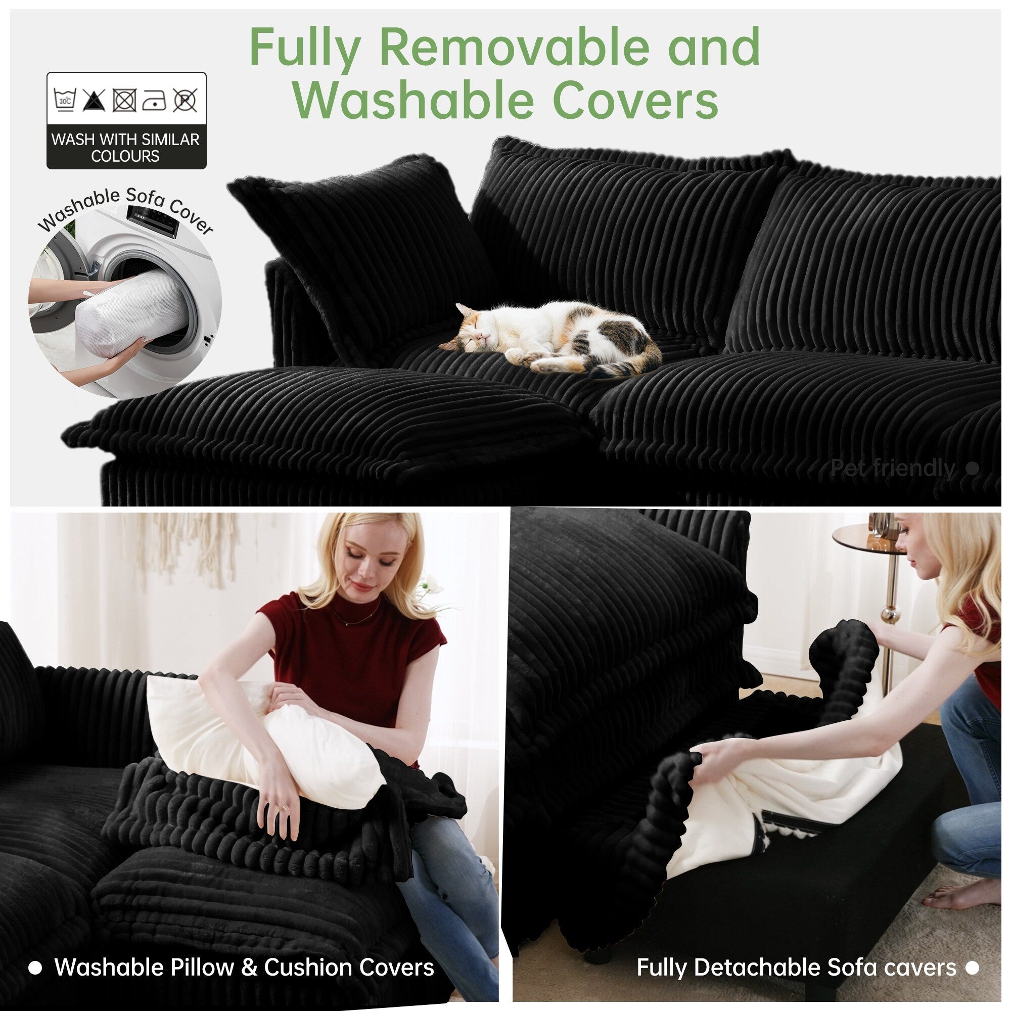 Canapé 4 places en velours côtelé extra profond pour salon