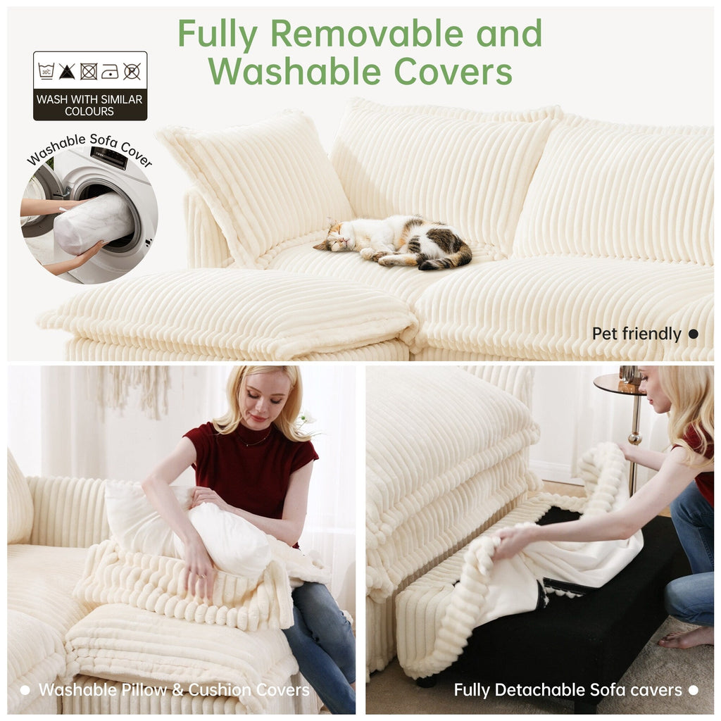 Canapé 4 places en velours côtelé extra profond pour salon