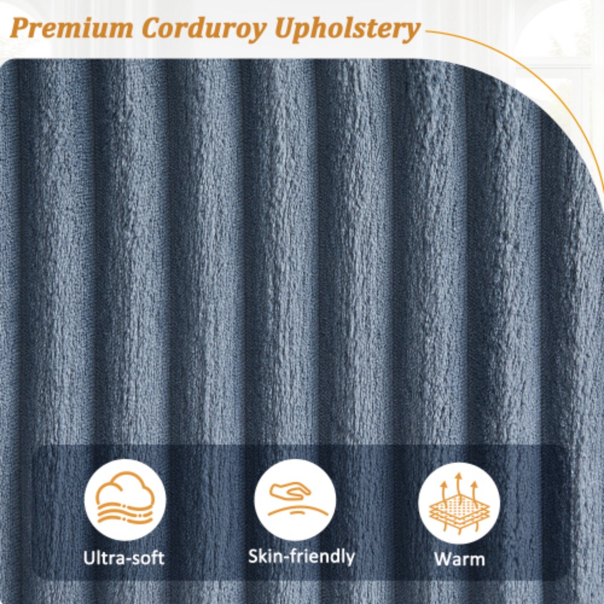 Canapé 4 places moderne en velours côtelé avec ports USB, rangement dissimulé et porte-gobelets rabattables