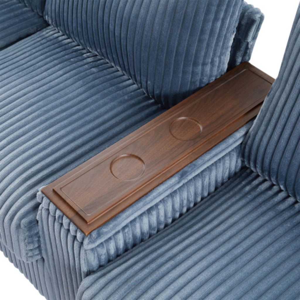 Canapé 4 places moderne en velours côtelé avec ports USB, rangement dissimulé et porte-gobelets rabattables